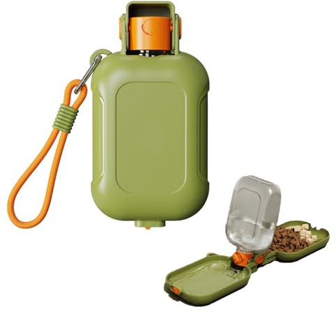 Coogime NEU 2 in 1 Hunde Trinkflasche für unterwegs- Mit 460ml Wasserflaseche und Futternapf für Hund und Katze, Hunde Tinkflasche to go, Wassernapf Hund unterwegs, Reisenapf Katze (Green, 460 ML)
