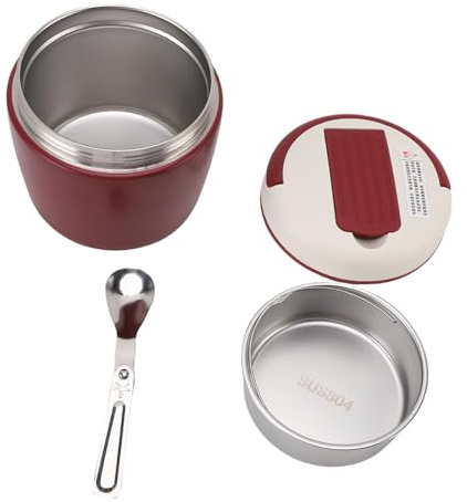 Premium Stainless Steel Vacuum Insulated Food Jar 12 Hour Keep Warm Thermal Lunch Box Soup Container for Office Travel Camping Picnic 304 Stainless Steel (Burgundy 1.5L)