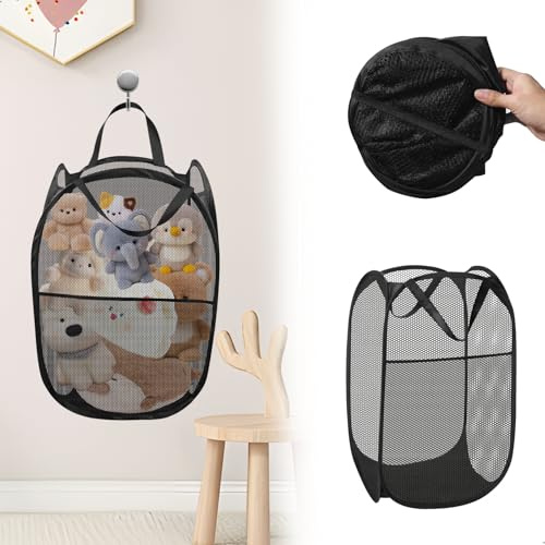 xtemtoamz Stofftier Aufbewahrung Netz, Hängende Kuscheltier Aufbewahrung Organizer Faltbar für Kinder, Dekor-Display Kuscheltiere Spielzeug Aufbewahrung für Kinderzimmer, Schlafzimmer, Schwarz
