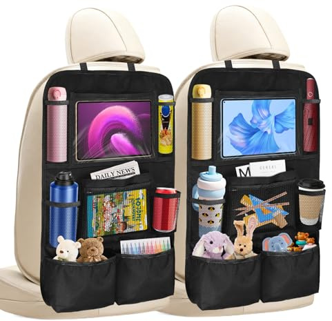 2 Stück Auto Rücksitz Organizer, Auto Organizer Kinder, 600D Oxford Tuch Verhindern Kick, Tablet Tasche und Rückenlehnenschutz Auto mit 10 Taschen, kinderTrittfest und Pflegeleicht für Autositze