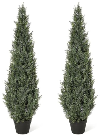 Litake Künstliche Zeder Pflanze 150cm Kunstpflanze Zedernbaum,Grüne Kiefer,Kunstbaum Outdoor UV Geschützt für Home Wohnzimmer Schlafzimmer Büro Deko （2 Pack） (150cm)