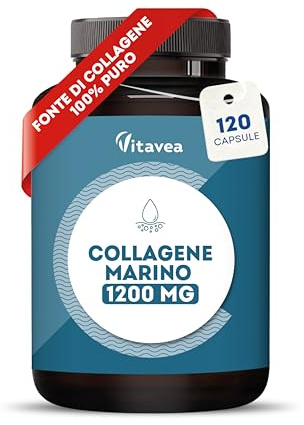 Collagene Marino - 1200mg - Tipo I&III - HM Brevettato - Trattamento 1 Mese | Supporta Elasticità e Idratazione Della Pelle - Aiuta Capelli e Unghie - Azione Anti-Età - 120 Capsule - Vitavea
