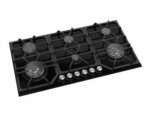 Avelis A609BLK 90cm 6 Burner Black Gas Hob with 2 Dual Wok Burners