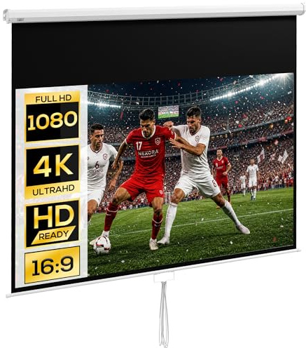 HOMCOM Beamer Leinwand 266 x 149 cm 120 Zoll 16:9 Rollo-Leinwand | HD 4K, für Heimkino, Büro-Präsentationen
