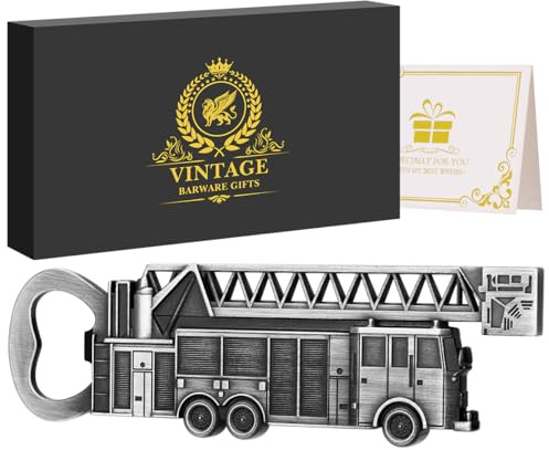 LULLEA Fire Engine Bottle Opener – Quirky Firefighter Gifts for Men, Dad, Grandpa – Silver Fire Engine-Shaped Bar Accessory with Gift Box – Perfect for Birthday Fathers Day Christmas Pub Nights