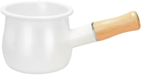 Pentolino Latte Induzione Pentola for latte smaltata, mini scaldaburro, pentola smaltata da 10 cm con manico in legno, dimensioni perfette