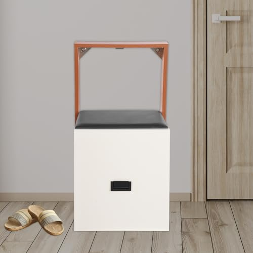 Gdetnysty Wandhocker Klappbar Faltbarer Schuhwechselhocker 150kg Tragkraft Wandmontage Flur Eingangsbereich Ultradünn PVC Sitz Komfortabel Spanplatte 15mm Stuhl Bank (Schwarz&Weiß&Holz)