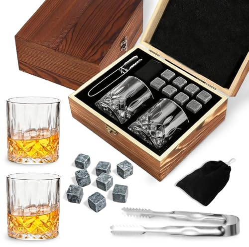 Whiskey Gift Sets for Men, Whiskey Glass Set, Birthday Gifts for Husband | Whiskey Glasses Set of 2 & Polished Whisky Stones Gift Set, Personalised Whiskey Glass, Whisky Glass For Scotch, Bourbon