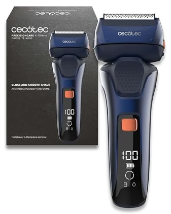 Cecotec Afeitadora Eléctrica Laminar con 4 Cuchillas PrecisionCare X-Trimm ProElite 4000. Motor 7500rpm, Autonomía 60mins, Carga Rápida, Pantalla Integrada, Cabezal Flotante 360º, IPX6