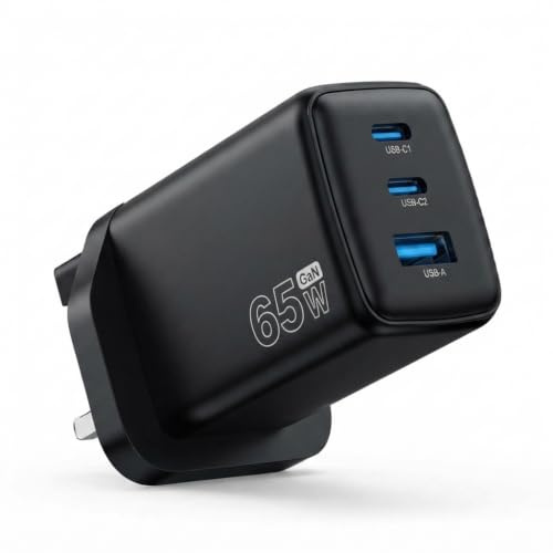 YOSTECH USB C Charger Plug, 65W Compact Fast GaN 3-Ports Power Adapter Plug | PD 3.0, PPS, QC, Compatible with MacBook Pro/Air, iPhone 17/17 Pro/16/15, iPad, Galaxy S26/S25, Dell XPS, Steam Deck, Laptops