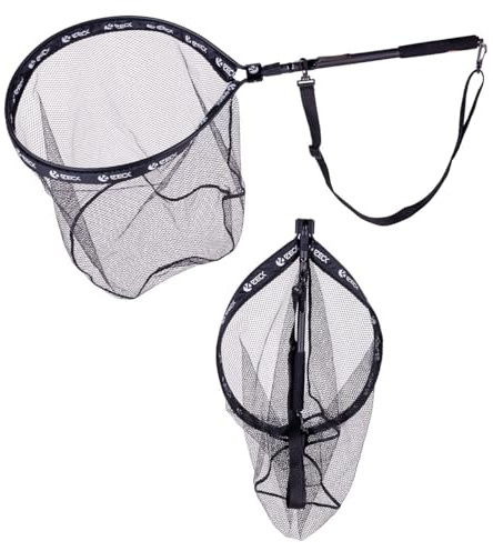 Zeck Fishing Floating Net Pro S • Schwimmender, einhändig bedienbarer Kescher • 50×40 cm Kopf • 98 cm Länge • Gummiertes Netz (6 mm) • 430 g • Mit Gürtelclip & Tragegurt