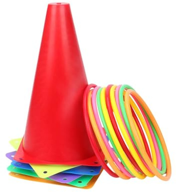 lmoikesz Wurfspiel Set im Jahrmarktstil mit Hütchen und Ringen für Outdoor Spaß, Familiensportaktivitäten, spannendes Ringwurfspiel für Kinder, farbige Hütchen und Ringe,