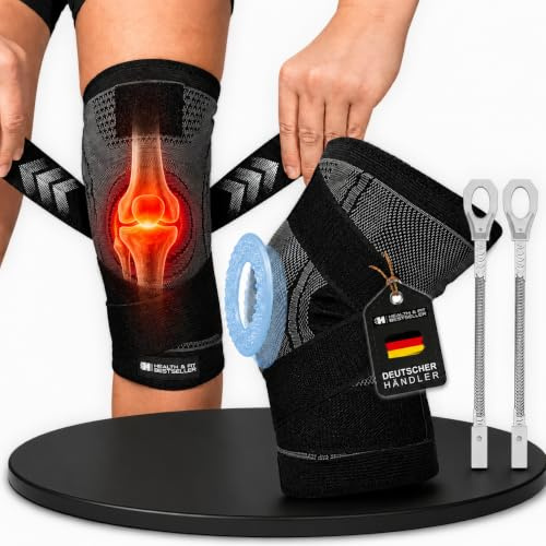 HEALTH & FIT Premium Kniebandage mit Federn & Silikon Gel Pad – Orthopädischer Knieschutz zur Stabilisierung & Schmerzlinderung bei Meniskus, Arthritis und Bänderverletzungen (M/L)