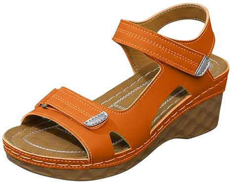 Sandali da donna con zeppa bianca casual scarpe aperte Hook & Loop Strape Calzature per vacanze estive spiaggia passeggiate, Arancione, 40 EU