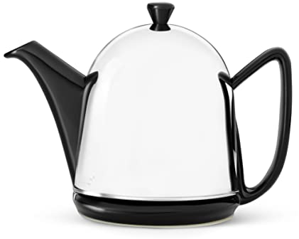 Bredemeijer kleine Schwarze Keramik Teekanne 1.0 Liter mit glänzender Edelstahlhaube
