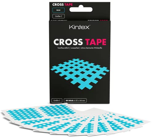 Kintex Cross Tape Gitterpflaster - 20 Stück - Blau - 44 x 52 mm | Latexfreies Cross-Tape für Triggerpunkte, Akupressur, Narbenpflege und Physiotherapie – wasserfest und hautfreundlich