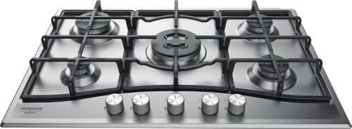 Hotpoint - PCN751TIXHA Plaque Gaz 5 Foyers - Grilles Fonte Haute Résistance - Brûleur Triple Couronne - Commandes Frontales - Sécurité Anti-Flamme et Idéale Pour Cuisine Encastrable - L 75 x P 51 cm