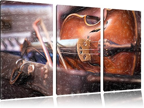 Pixxprint Alte Violine, Leinwandbild 3 Teilig, Gesamtmaß: 120x80cm, Wandbild, Dekoration, fertig gespannt, Kein Poster