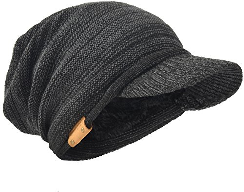 Herren Dick Knit Newsboy Cap Visier Mütze Hut Fleece Gefüttert Strickmützen B319