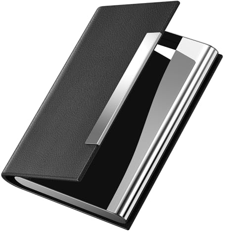 Padike Business Card Holder/ Case Professional PU Leather & Stainless Steel Multi Wallet Credit Card ID Case/Holder for Men & Women. (Black)