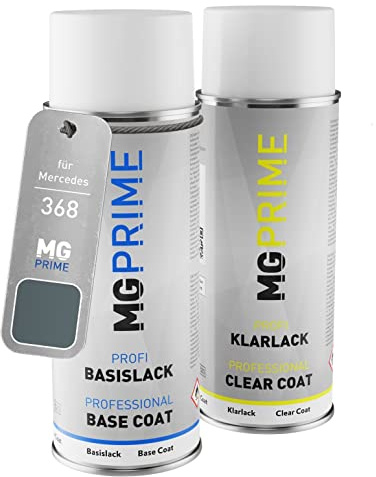 MG PRIME Autolack Spraydose für Mercedes 368/7368 Flintgrau Metallic +1K | Flint Grey Metallic, Set aus Basislack + Klarlack, Sprühdosen 400ml