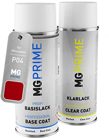 MG PRIME Autolack Set Spraydose für Mitsubishi P04 New Red/Amazon Rot +1K | Set aus Basislack + Klarlack, Sprühdosen 400ml
