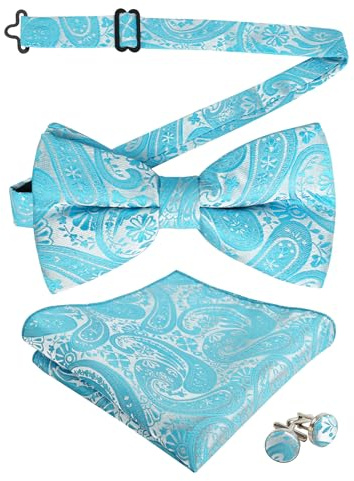Alizeal Herren Paisley vorgebundene Fliege Einstecktuch Manschettenknöpfe Set | Vorgebundene Fliege mit Blumenmuster, perfekt für Hochzeiten, Partys, formelle Veranstaltungen