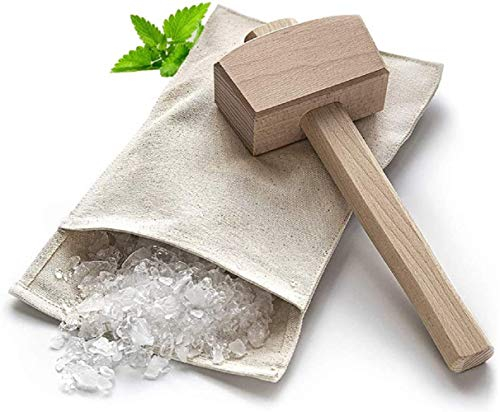 Sotuciar Lewis Bag and Marteau brise-glace manuel en coton écrasé réutilisable avec accessoires en bois Kit d'accessoires de bar pour Crushes Ice Dried Ice Dried ice (2 pcs)