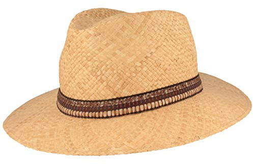Breiter Strohhut Sommerhut Sonnenhut – Handgeflochten 100% Stroh – Baststrohhut Traveller – Leicht, Flexibel, Hautfreundlich & Bequem Beige - Natur 55