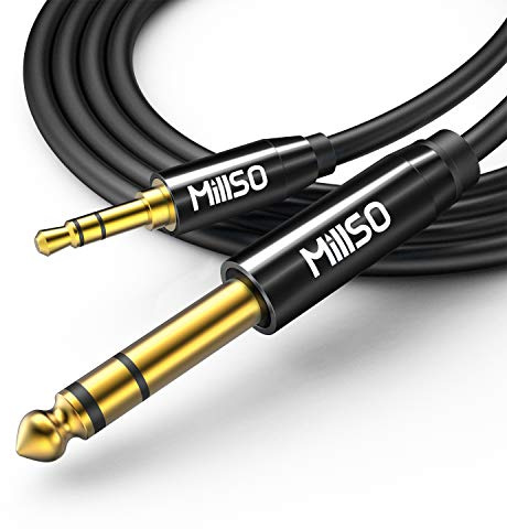 MillSO 2.4M Stereo Audio Klinke Adapter Kabel 3.5mm Klinke Stecker auf 6.35mm Klinken Stecker Kabel, Aux Audio Instrumentenkabel mit Klavieschwarz Metalgehäuse für Instrument, Gitarre, Keyboard