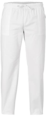 Ristohouse Pantalone da Cuoco 100% Cotone - Modello con Coulisse e Comodi Laccetti, Tre Tasche, Materiale Fresco e Resistente, Ideale per Il Lavoro (Bianco, S)