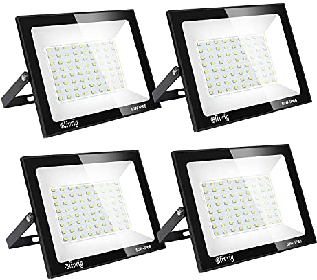 Blivrig LED Strahler Außen,50W strahler außen,Led Flutlicht Außenleuchte Superhell LED Fluter Außenstrahler IP66 LED Scheinwerfer,led strahler außen,für Garten, Garage,Sportplatz(4PCS-Warmweiß, 50W)