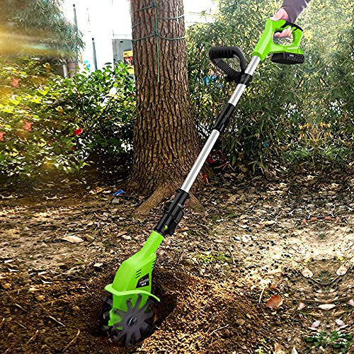 Motoculteur électrique, rotavateur/cultivateur de jardin avec batterie rechargeable 4000mAh et chargeur, largeur de travail 10CM et profondeur de 25CM, pour pelouse de jardin, ameublissement du sol