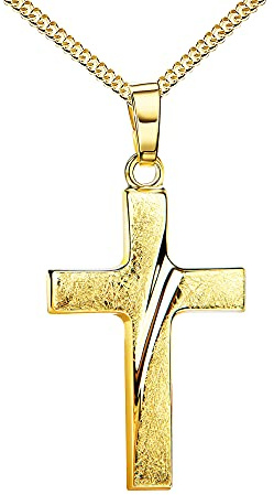Kreuz-Anhänger Gold-Kreuz für Damen und Herren, Design- Ketten-Anhänger eismattiert 585 Gold 14 Karat