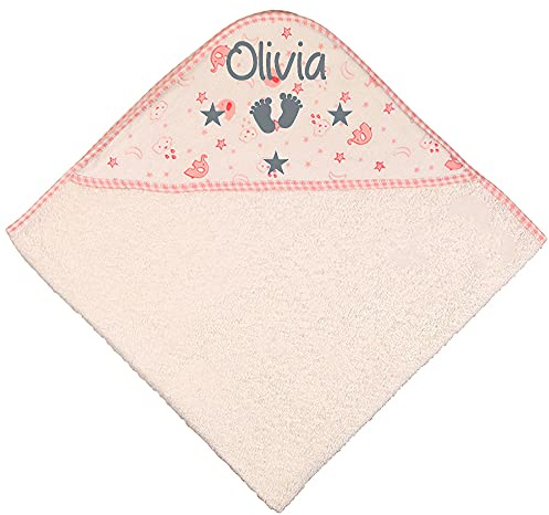 Alwaystrusted Personalised Gift Pink Elephant Baby Hooded Towel Grey Feet Girl AT-SB55-01-CG