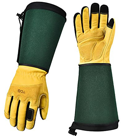Vgo... Guanti da Giardinaggio Lunghi Antispine in Pelle, 1 paio Guanti da Lavoro a Maniche Lunghe Antivibrante per Agricoltatura Potatura Orto
