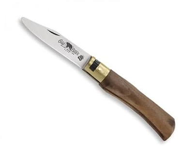 Old bear 307.j Couteau lame acier 420 à bout rond manche 10 cm en bois de noyer traité à l'huile