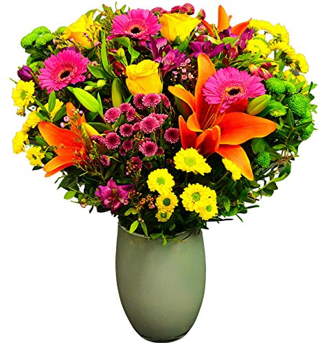 Vibrant Hand Tied Mixed Fresh Flowers, Delivered UK Next Day, Stunning Floral Bouquet of Beautiful Colour for Mother's Day, Birthdays, or Just Because