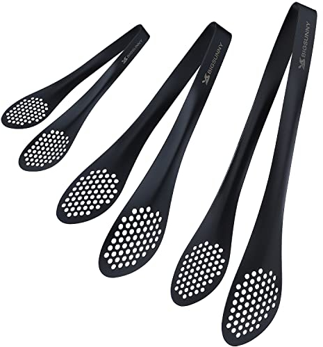 MSY BIGSUNNY Set di pinze da cucina da chef in acciaio inox (Nero 17,8 CM, 22,9 CM e 27,9 CM, 3 pezzi)