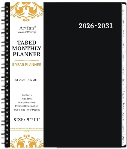 2026-2031 Monthly Planner/Calendar - 5 Year Monthly Planner, Jul. 2026 - Jun. 2031, 9 x 11, 5 Year Calendar Double-Side Pocket + Durable Polypropylene Cover