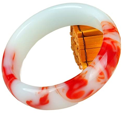 Oligage Echte natürliche Farbe Jade Armreif rot weiß Armband Charm Schmuck Mode-Accessoires geschnitztes Amulett Geschenke für Damen Herren