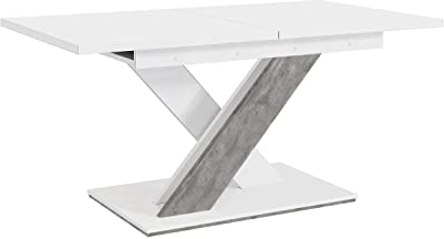 MEBLINI Esstisch Ausziehbar - Esszimmertisch Modern - Küchentisch - Säulentisch - Ausziehtisch - Dining Table - Esszimmertische - 140-180x80x75cm - Bronx - Weiß Matt/Betonoptik
