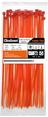 Oksdown 100 Pack Red Plastic Cable Ties 200mm×3.6mm Heavy Duty Nylon Garden Zip Tie Multi Purpose Premium 8 inch/20 cm Tie Wraps