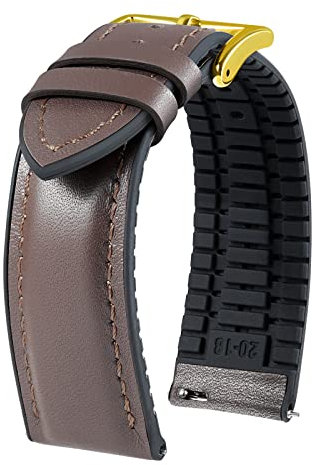 BINLUN Leder Silikon Uhrenarmbänder 14mm 16mm 18mm 19mm 20mm 21mm 22mm Schnellverschluss Hybrid Gummi Lederarmband für Smartwatches 6 Farben Herren Damen（Braun,19mm,Goldene Schließe