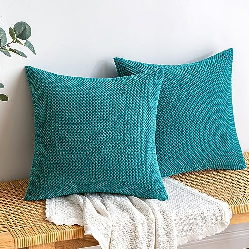 EMEMA Kordsamt Kissenbezug Dekorative Granulat Sofakissen Dekokissen Kissenbezüge Kissenhülle Couchkissen Überwurf Kissen Bezug Zierkissen für Couch Sofa Wohnzimmer 2er Set 45x45 cm Seeblau