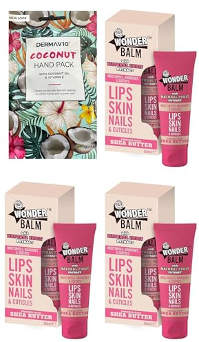Happy Bees Bundle Wonder Balm Lips Skin Hand Nails & Cuticles Shea Butter Cream 50 ml x 3 Plus x 1 Nourishing Hand Mask for Dry Skin