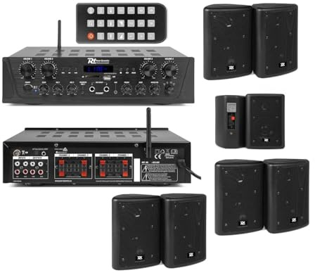 FILODIFFUSIONE AUDIO CON AMPLIFICATORE 4 ZONE VOLUME SEPARABILI + CASSE AUDIO DA PARETE NERE O BIANCHE (8 ALTOPARLANTI NERI)