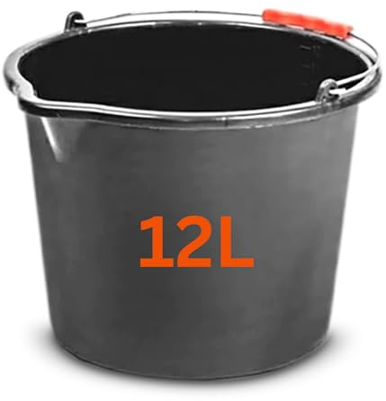 Medium 12L (3.1 Gallon) Black Plastic Bucket with Handles - Sturdy Water Bucket, Big with Measuring Scale - Ideal for Builders, Car Washes, Bathroom and Home & Garden. Set by MYPURECORE