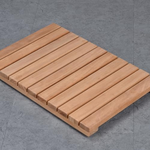 Tapis de Bain en Bois Antidérapant,Caillebotis de Douche à Séchage Rapide,Tapis de Bain en Bambou Rectangulaire,Tapis de Douche de Baignoire Imperméable,avec Pieds Antidérapants (80x40cm/31x16in)