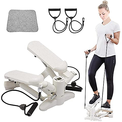 LIPJIA Stepper,Steppers for Exercise, Mini Machine with Display and Resistance Bands for Home Workout, Up Down Swing Twist for Leg Arm Full Body Trainer, Maximum Load 130 KG